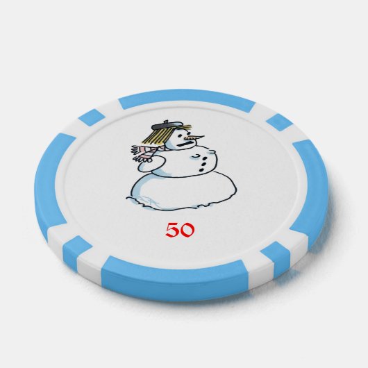Schneemänner hellblau 50 gestreifter Poker-Chip Pokerchips (Einzeln)
