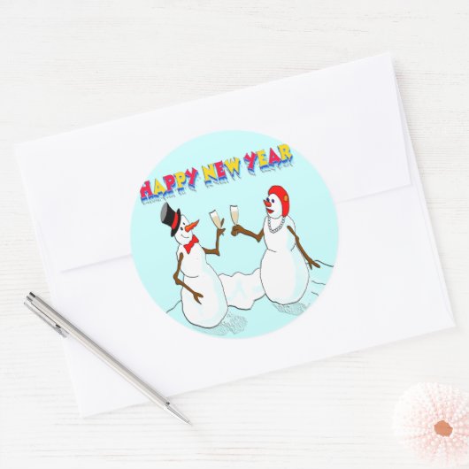 Schneemänner im Neujahr Runder Aufkleber (Umschlag)