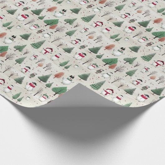 Schneemänner in Bäumen Geschenkpapier (Ecke)