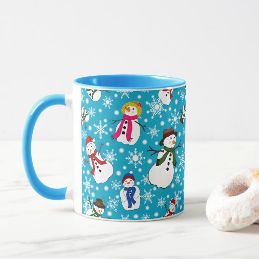 Schneemänner in Hüten gemustert Tasse (Mit Donut)