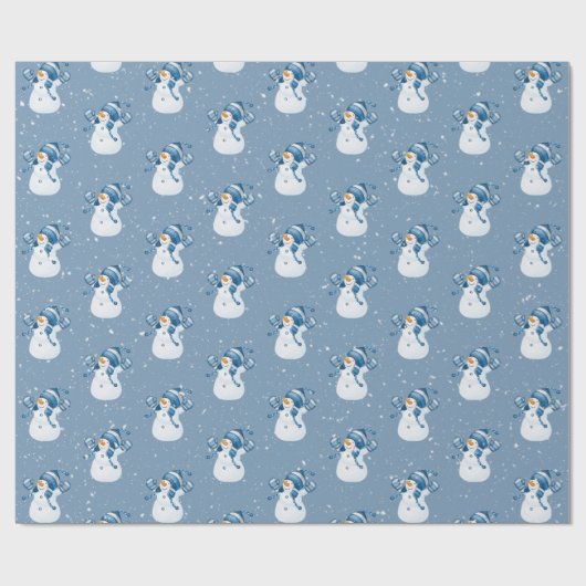Schneemänner in Schneeflocken Geschenkpapier (Flach)