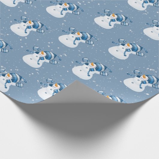 Schneemänner in Schneeflocken Geschenkpapier (Ecke)