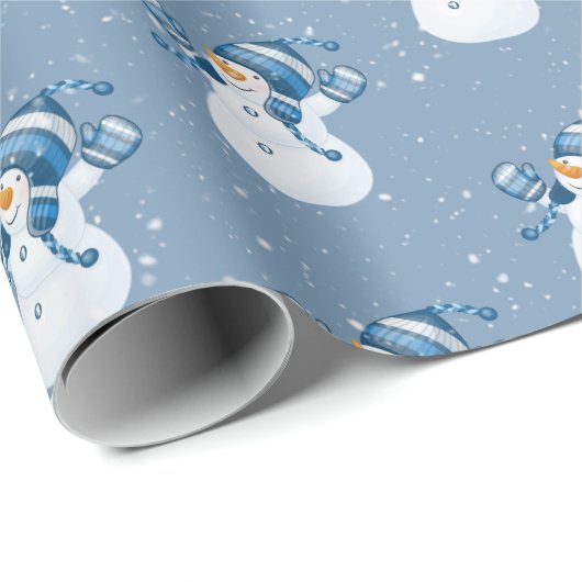 Schneemänner in Schneeflocken Geschenkpapier (Rolleneckpunkt)