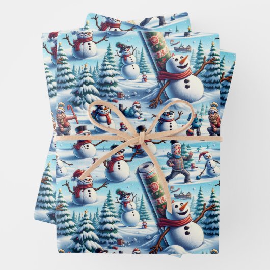 Schneemänner in verschiedenen erstaunlichen Szenar Geschenkpapier Set (Beispiel)