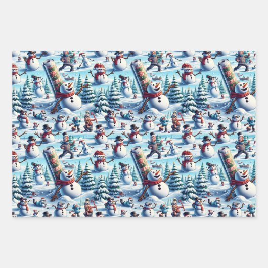 Schneemänner in verschiedenen erstaunlichen Szenar Geschenkpapier Set (Vorderseite)