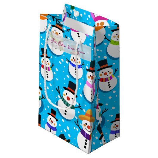 Schneemänner Kleine Geschenktüte (Vorderseite Schrägansicht)
