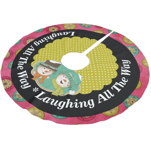 Schneemänner lachen auf dem ganzen Weg durch das U Polyester Weihnachtsbaumdecke (Schrägansicht)