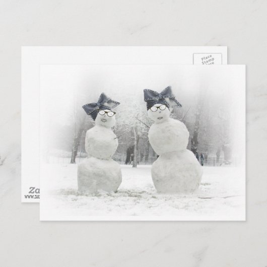 Schneemänner mit Big Bow Hats Postkarte (Vorne/Hinten)