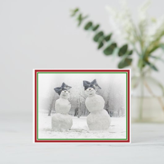 Schneemänner mit Big Bow Hats Postkarte (Stehend Vorderseite)