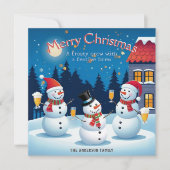 Schneemänner mit Drinks Frostig Frohe Weihnachten (Vorderseite)