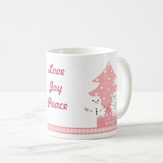 Schneemänner mit einem rosa Weihnachtsbaum Kaffeetasse (VorderseiteRechts)