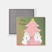 Schneemänner mit einem rosa Weihnachtsbaum Magnet (Vorderseite/Rückseite)