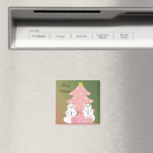 Schneemänner mit einem rosa Weihnachtsbaum Magnet (In Situ (Geschirrspüler))
