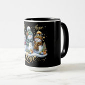Schneemänner mit Geschenken und Bäumen Tasse (VorderseiteRechts)