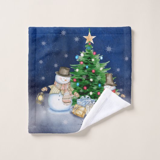 Schneemänner mit Geschenken unter dem Weihnachtsba Badhandtuch Set (Waschlappen)
