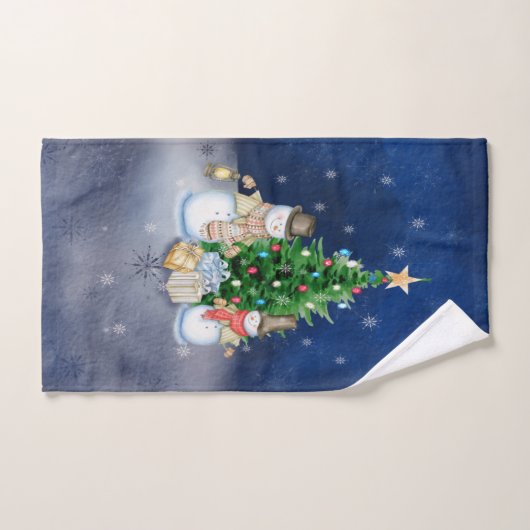 Schneemänner mit Geschenken unter dem Weihnachtsba Badhandtuch Set (Handtuch)