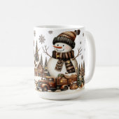 Schneemänner mit rustikalem Haus und altem Lastwag Kaffeetasse (VorderseiteRechts)