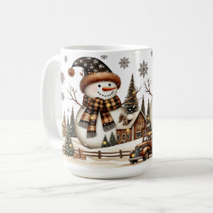 Schneemänner mit rustikalem Haus und altem Lastwag Kaffeetasse