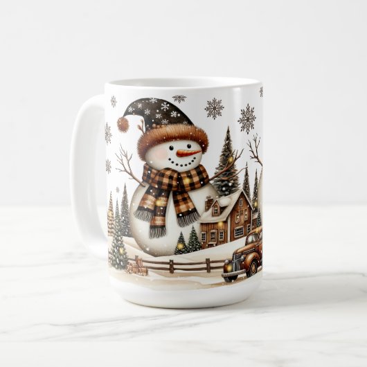 Schneemänner mit rustikalem Haus und altem Lastwag Kaffeetasse (Vorderseite Links)