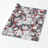 Schneemänner mit Schnee Geschenkpapier (Ungerollt)