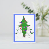 Schneemänner mit Weihnachtsbaumfamilie Feiertagspostkarte (Stehend Vorderseite)
