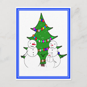 Schneemänner mit Weihnachtsbaumfamilie Feiertagspostkarte