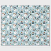 Schneemänner, Pinguine, Weihnachtsbäume und Schnee Geschenkpapier (Flach)