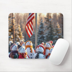 Schneemänner schauen auf die Flagge der USA Mousepad