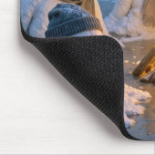 Schneemänner schmelzen um ein Lagerfeuer Mousepad (Ecke)