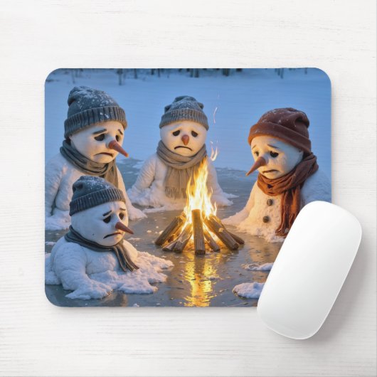 Schneemänner schmelzen um ein Lagerfeuer Mousepad (Mit Mouse)