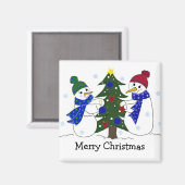 Schneemänner schmücken einen Weihnachtsbaum Magnet (Vorderseite/Rückseite)