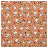 Schneemänner & Schneeflocken auf dunklem Orange Stoff (Muster)