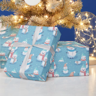 Schneemänner Schneeflocken Blaue Moderne Weihnacht Geschenkpapier