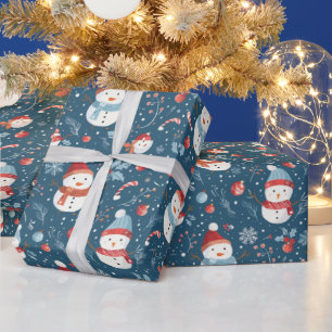 Schneemänner Schneeflocken Zuckerstangen Grüne Wei Geschenkpapier