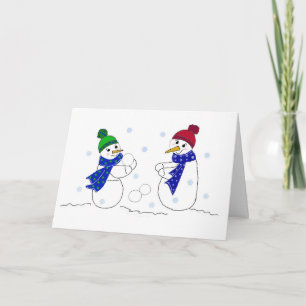 Schneemänner spielen im Schnee Feiertagskarte