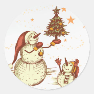 Schneemänner u. ihre Weihnachtsbaum-Aufkleber Runder Aufkleber