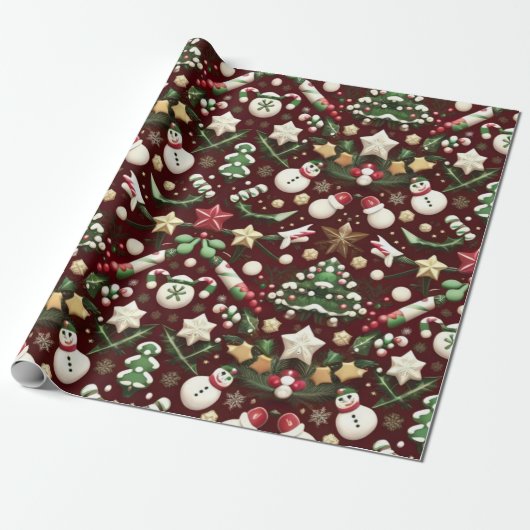 Schneemänner und goldene Sterne Geschenkpapier (Ungerollt)