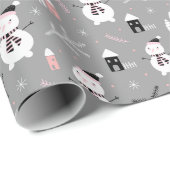 Schneemänner und Häuser Weihnachtswrapping Paper Geschenkpapier (Rolleneckpunkt)