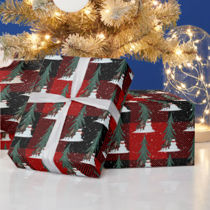 Schneemänner und Hirsche auf Kariertem Wrapping Pa Geschenkpapier