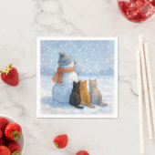 Schneemänner und Katzen in einem schneebedeckten F Serviette (Beispiel)