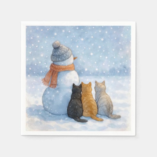 Schneemänner und Katzen in einem schneebedeckten F Serviette (Vorderseite)