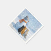 Schneemänner und Katzen in einem schneebedeckten F Serviette (Ecke)