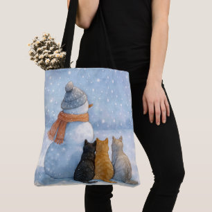 Schneemänner und Katzen in einem schneebedeckten F Tasche