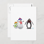 Schneemänner und Pinguin Postkarte (Vorne/Hinten)