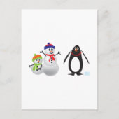 Schneemänner und Pinguin Postkarte (Vorderseite)