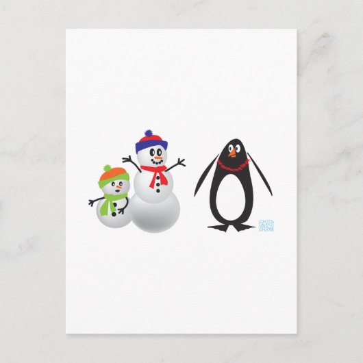Schneemänner und Pinguin Postkarte (Vorderseite)