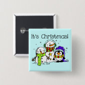 Schneemänner und Pinguine Weihnachten Button (Vorne & Hinten)