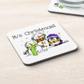 Schneemänner und Pinguine Weihnachten Getränkeuntersetzer (Linke Seite)