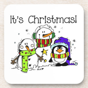 Schneemänner und Pinguine Weihnachten Getränkeuntersetzer