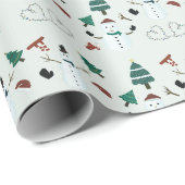 Schneemänner und Pinienbäume Grüne Bäume Weihnacht Geschenkpapier (Rolleneckpunkt)